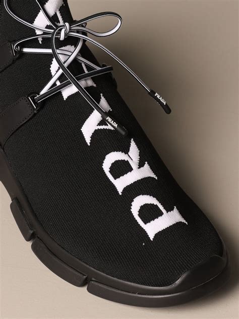 prada logo-embellished leather sneakers|Prada knit sneakers women's.